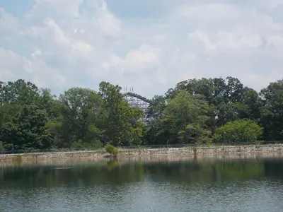 The Legend Roller Coaster - View across Lake Rudolph, near Santa Claus