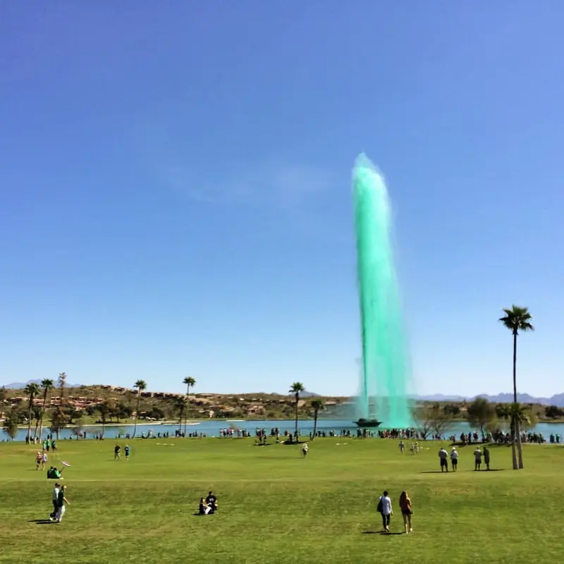 The fountain has gone green for St Patrick's day in Fountain Hills, AZ