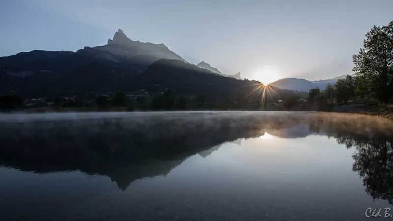 La CHAINE DES FIZ au lever du soleil depuis le LAC DE PASSY, about 0.6 km from Mont Blanc Village l'Ecureuil