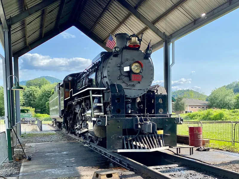 Great Smoky Mountains Railroad Steam Engine No. 1702 in Bryson City, NC