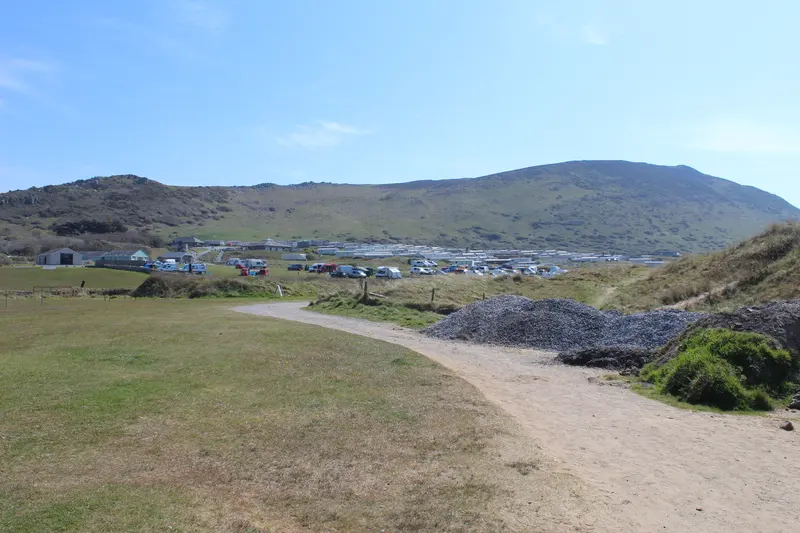View from edge of dunes to Hillend Caravan and Camping Park