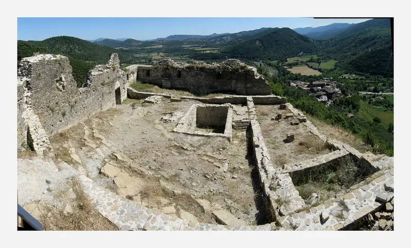 Ruins of Castle in Boltana in Pyrenees Spain, about 0.7 km from Camping la Gorga
