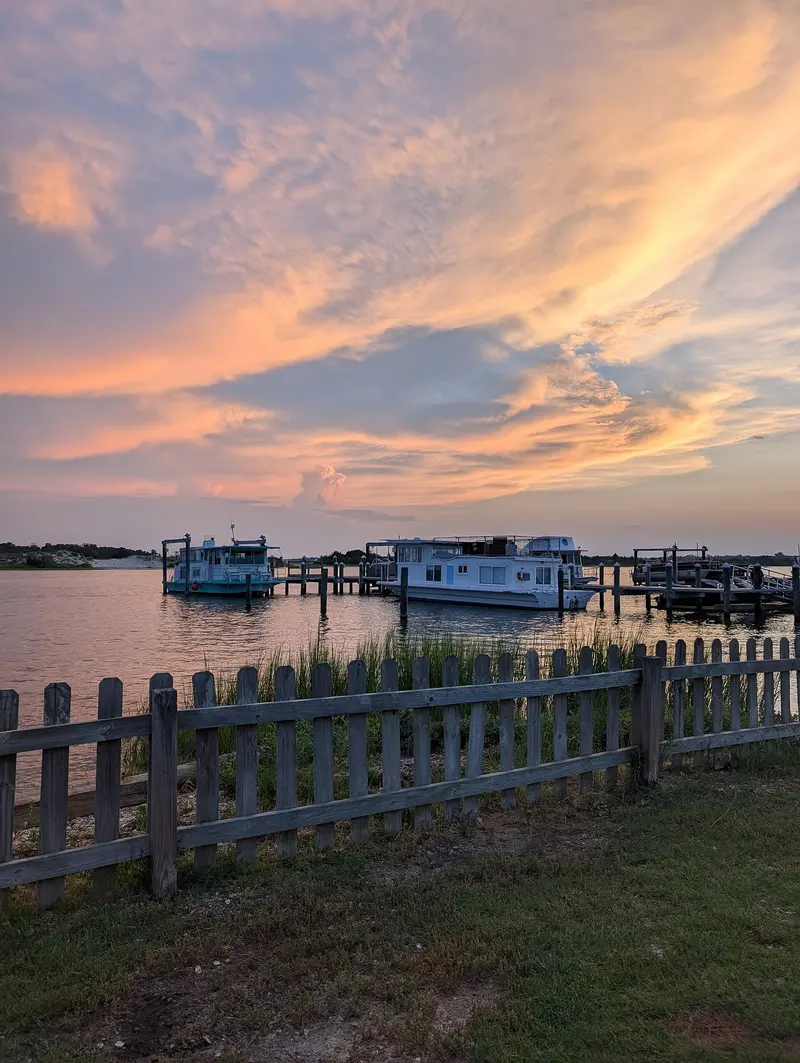 Boats between barrier islands in Cedar Point NC, near Swansboro